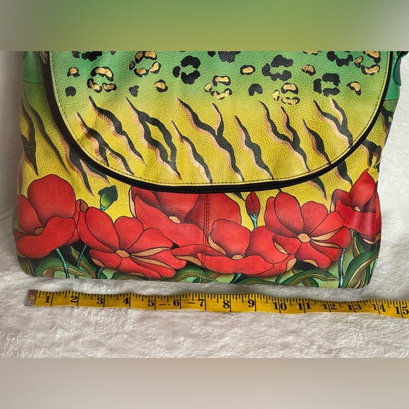 Anuschka hand-painted leather flap-over crossbody purse floral animal print - Picture 13 of 15